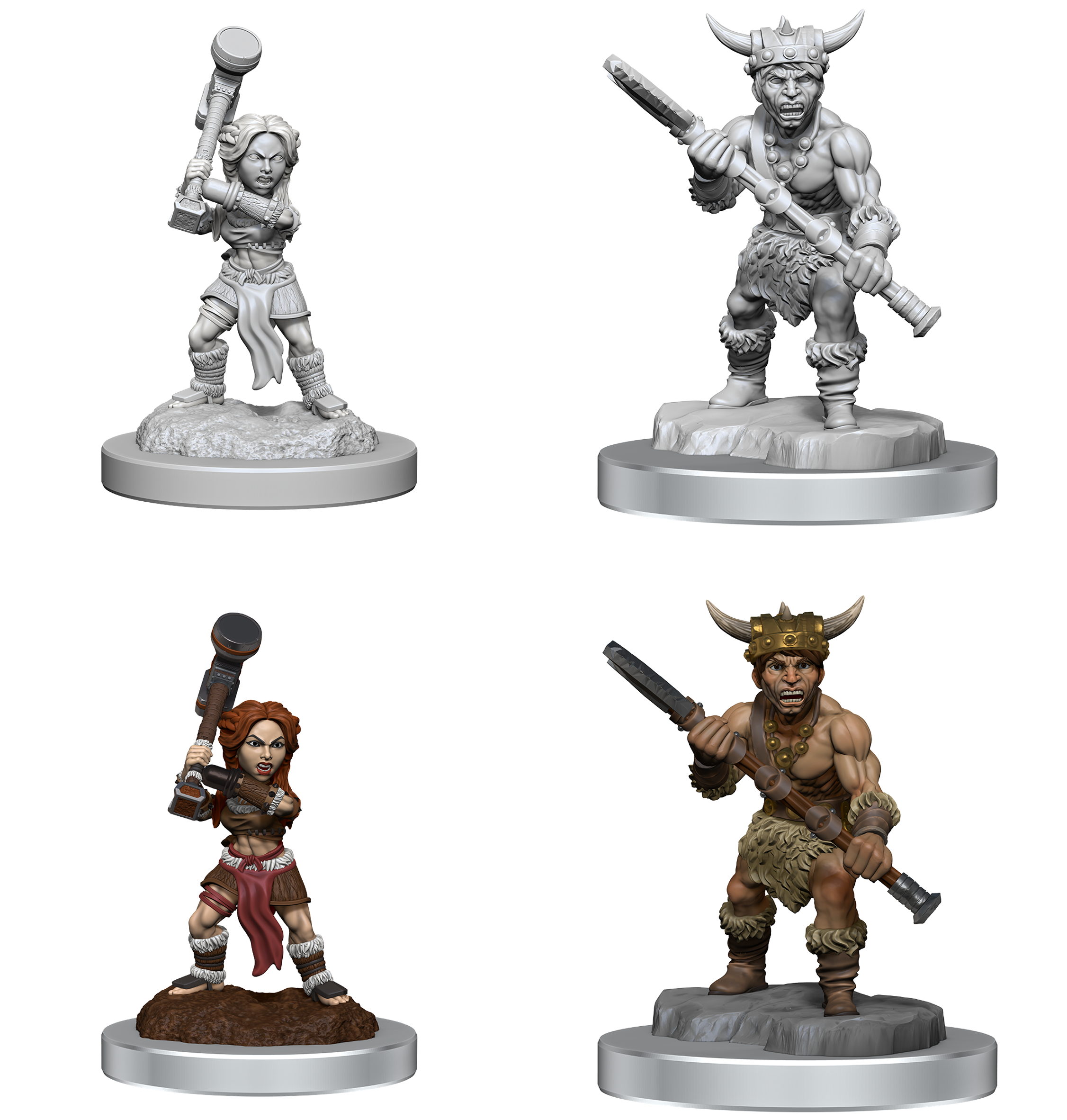 D&D Unpainted Minis - Halfling Barbarians (Male/Female)