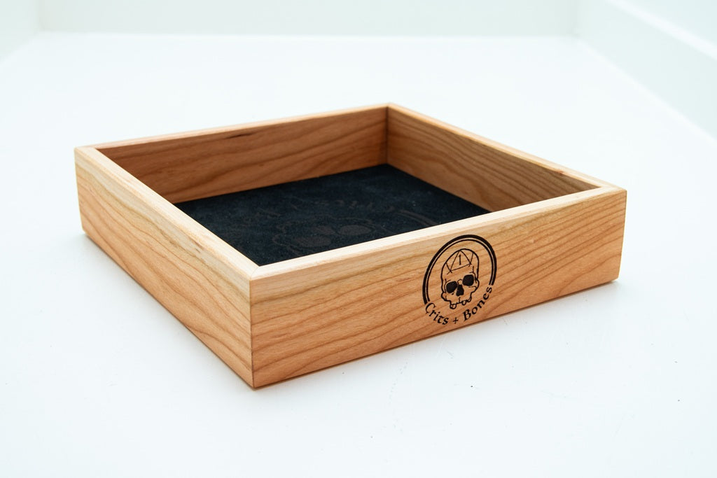 Handmade Dice Tray - Cherry Square with Black Suede