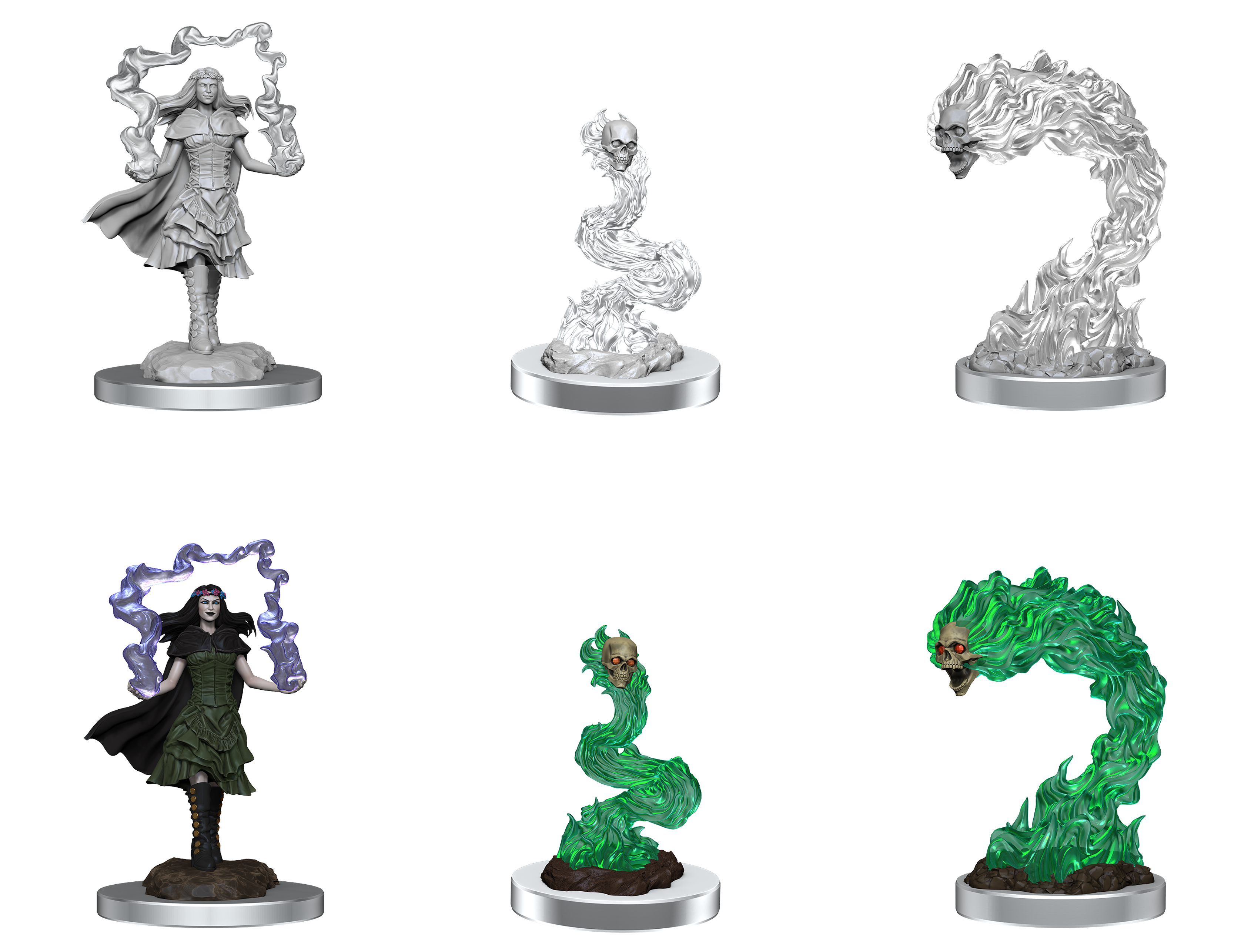 D&D Unpainted Minis - Dark Spellcaster and Flame Skulls
