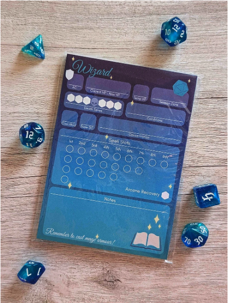 A6 D&D Class Character Sheet Note Pad - Wizard