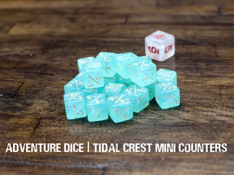 -1/-1 Negative Mini Counter Dice - Tidal Crest - Teal w/ Gold