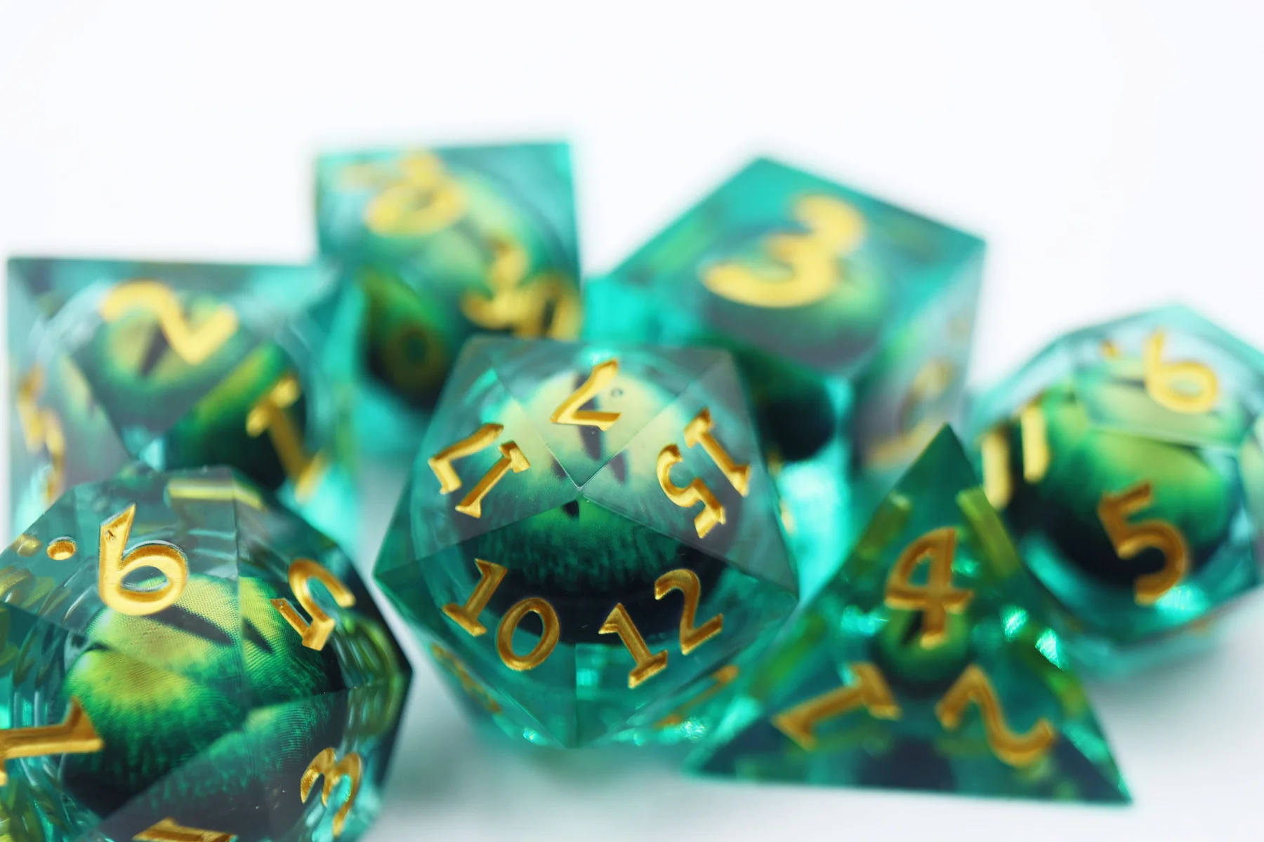 Sharp Edge Moving Eye RPG Dice Set - Green Dragon's Eye
