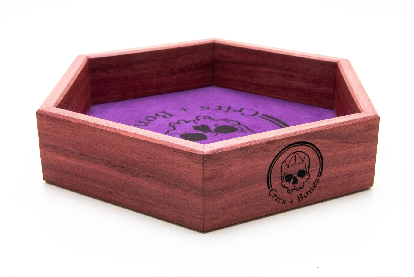 Handmade Dice Tray - Purple Heart Hex with Purple Suede