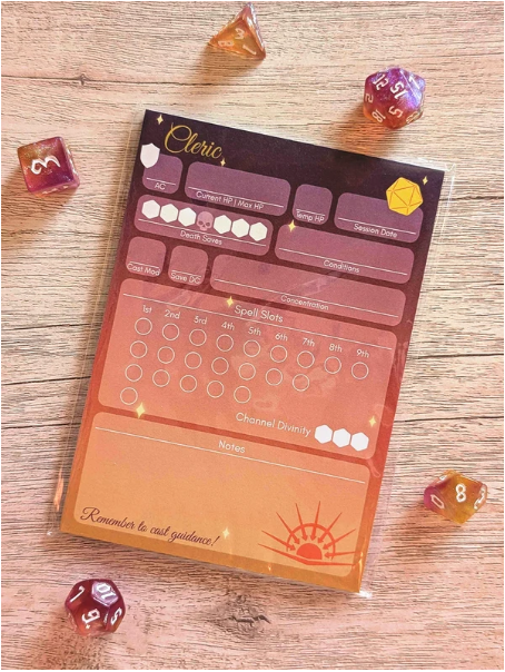 A6 D&D Class Character Sheet Note Pad - Cleric